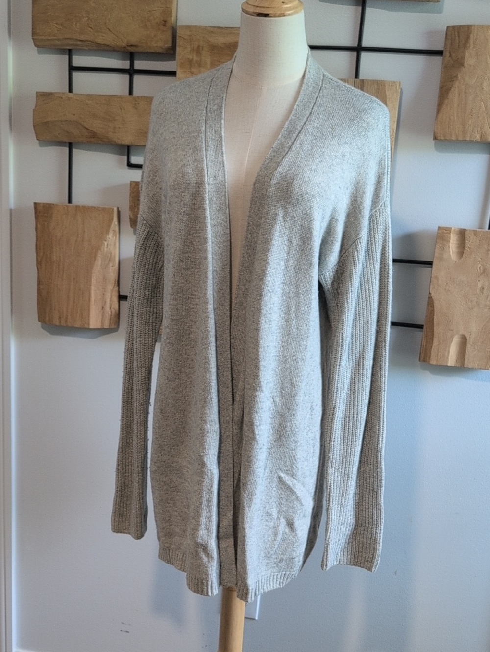 J. Crew Heather Gray Open-Front Ribbed Sleeve Cardigan